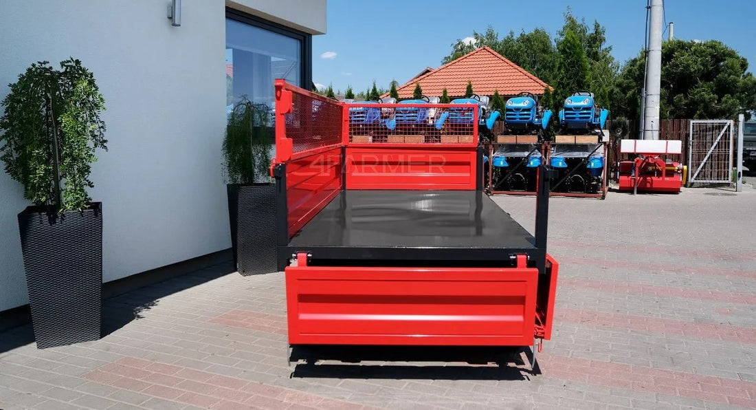 Rimorchio agricolo a 2 assi da 2,5 t con ribaltamento e sovrasponde in rete