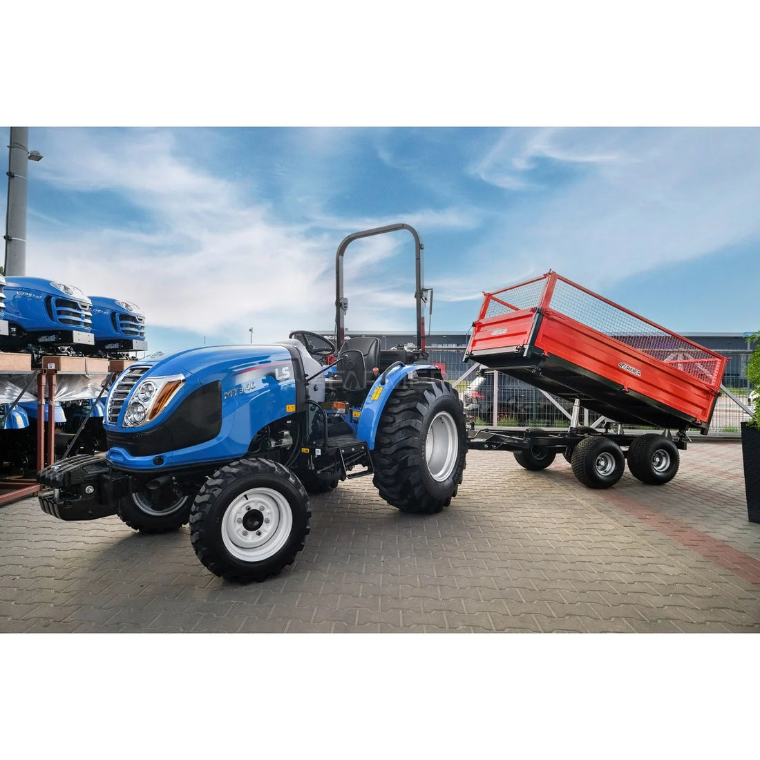 Rimorchio agricolo a 2 assi da 2,5 t con ribaltamento e sovrasponde in rete