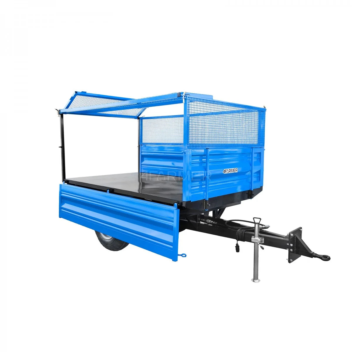 Rimorchio agricolo a 1 asse da 2,5 T con cassone ribaltabile e griglie