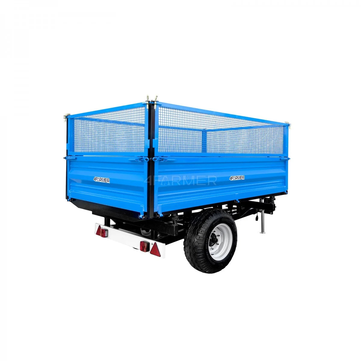 Rimorchio agricolo a 1 asse da 2,5 T con cassone ribaltabile e griglie