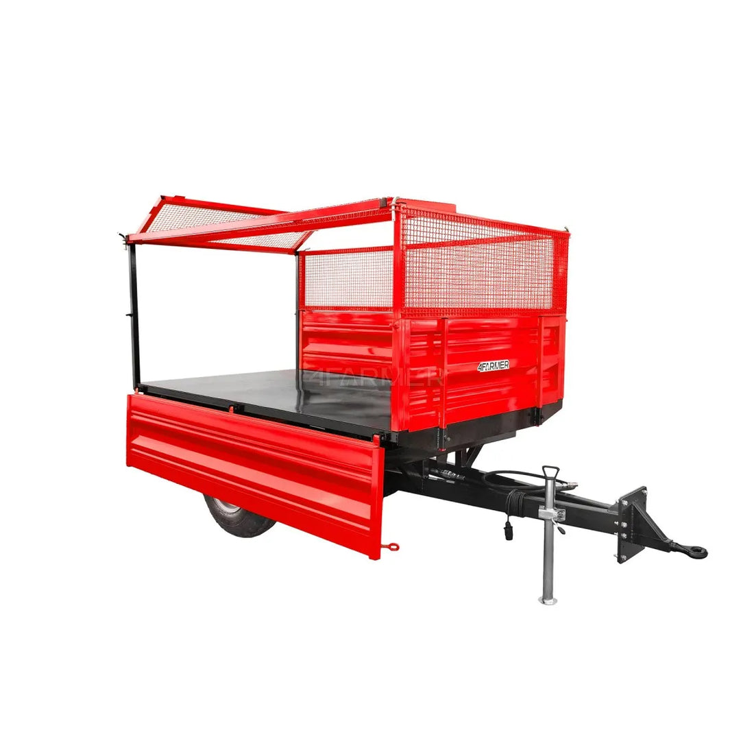 Rimorchio agricolo a 1 asse da 2,5 T con cassone ribaltabile e griglie